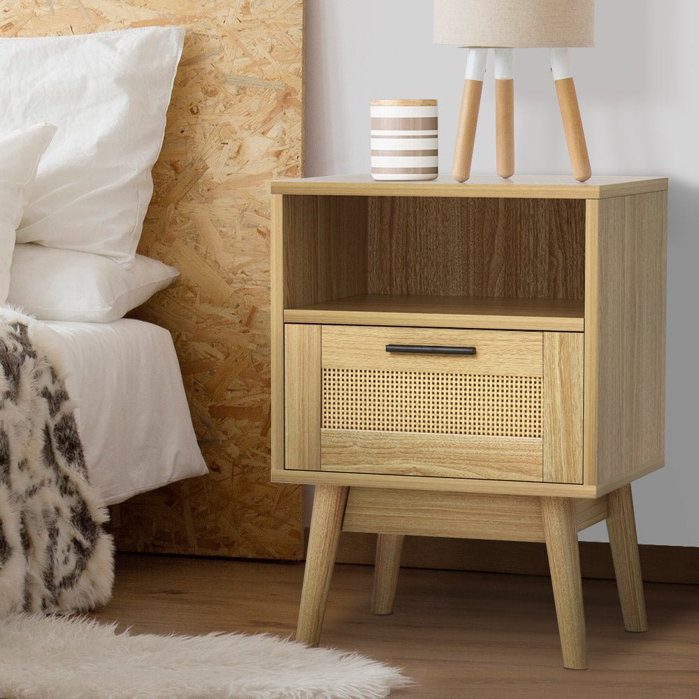 Rattan Bedside Table with Drawer and Storage - Furniture > Bedroom - Rivercity House & Home Co. (ABN 18 642 972 209) - Affordable Modern Furniture Australia