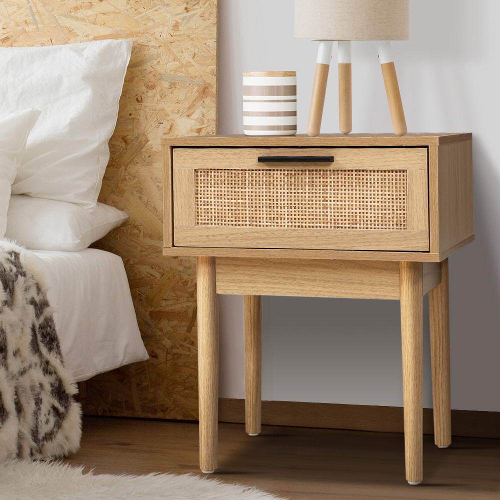 Rattan Bedside Table with Drawer - Rivercity House & Home Co. (ABN 18 642 972 209) - Affordable Modern Furniture Australia