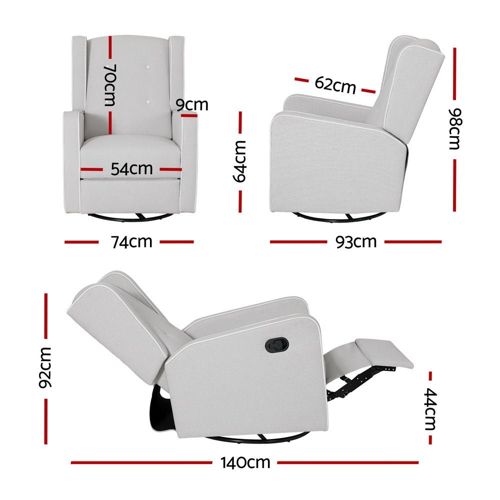 Recliner Armchair 360° Swivel Grey Fabric - Furniture > Bar Stools & Chairs - Rivercity House & Home Co. (ABN 18 642 972 209) - Affordable Modern Furniture Australia