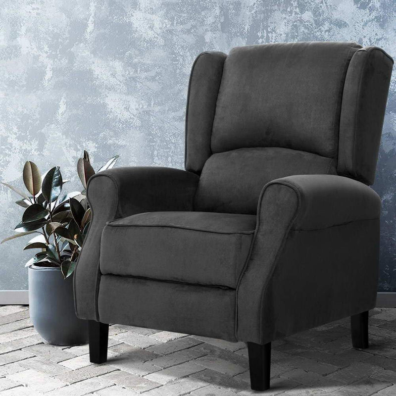 Recliner Chair Adjustable Sofa Lounge Soft Suede Armchair Couch Charcoal - Rivercity House & Home Co. (ABN 18 642 972 209) - Affordable Modern Furniture Australia