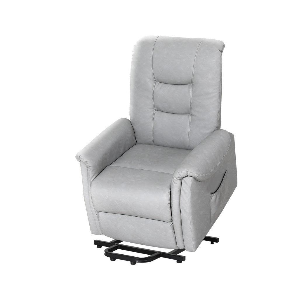 Recliner Chair Lift Assist Chair Grey Leather - Furniture > Bar Stools & Chairs - Rivercity House & Home Co. (ABN 18 642 972 209) - Affordable Modern Furniture Australia
