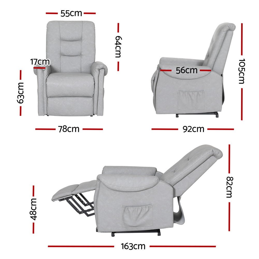 Recliner Chair Lift Assist Chair Grey Leather - Furniture > Bar Stools & Chairs - Rivercity House & Home Co. (ABN 18 642 972 209) - Affordable Modern Furniture Australia