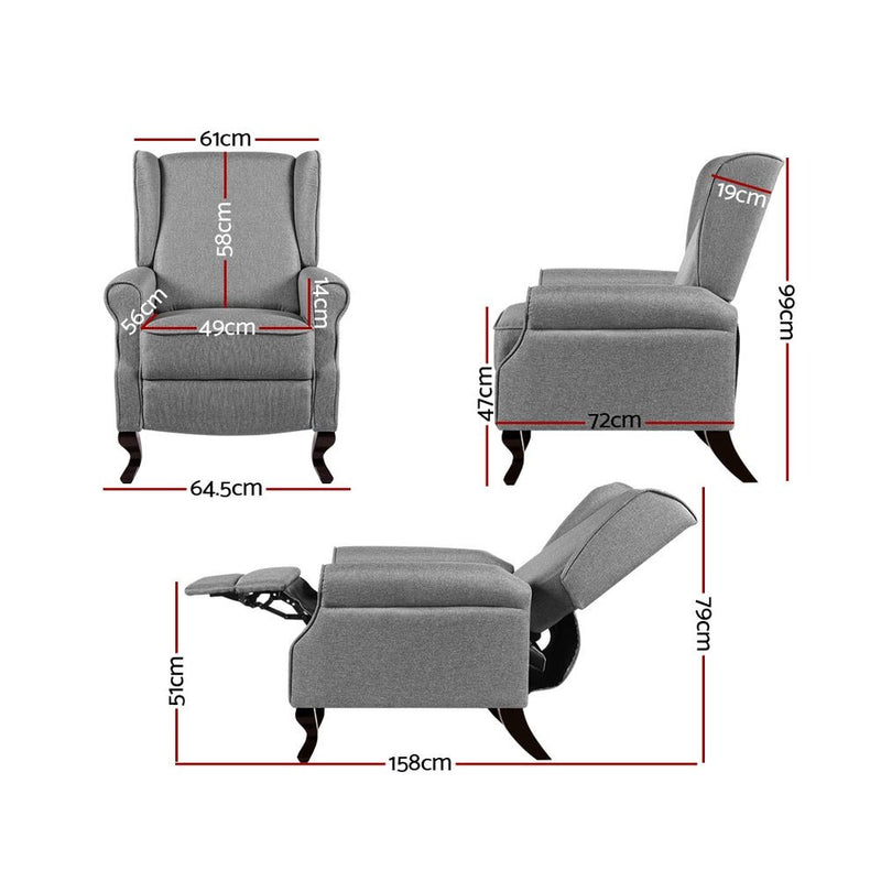Luxury Fabric Recliner Armchair Grey - Furniture > Living Room - Rivercity House & Home Co. (ABN 18 642 972 209) - Affordable Modern Furniture Australia