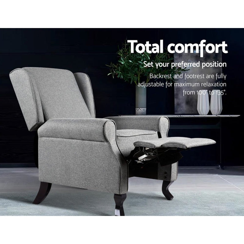 Luxury Fabric Recliner Armchair Grey - Furniture > Living Room - Rivercity House & Home Co. (ABN 18 642 972 209) - Affordable Modern Furniture Australia