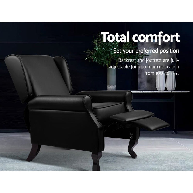 Recliner Chair Sofa Armchair Lounge Black Leather - Furniture > Living Room - Rivercity House & Home Co. (ABN 18 642 972 209) - Affordable Modern Furniture Australia