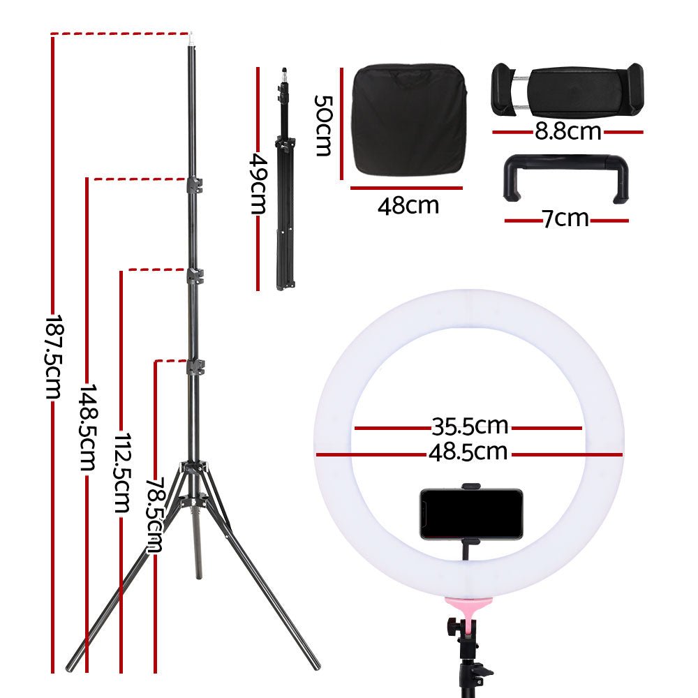 Ring Light 19" LED 5800LM Dimmable Diva With Stand Make Up Studio Video Pink - Audio & Video > Photography - Rivercity House & Home Co. (ABN 18 642 972 209) - Affordable Modern Furniture Australia