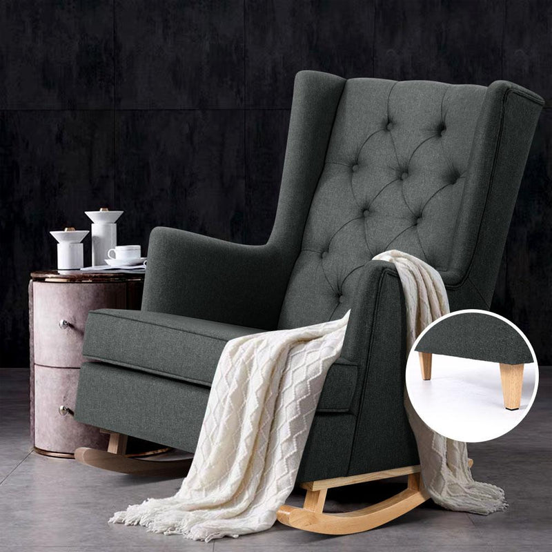 Rocking Armchair Feeding Chair Fabric Armchairs Lounge Recliner Charcoal - Rivercity House & Home Co. (ABN 18 642 972 209) - Affordable Modern Furniture Australia