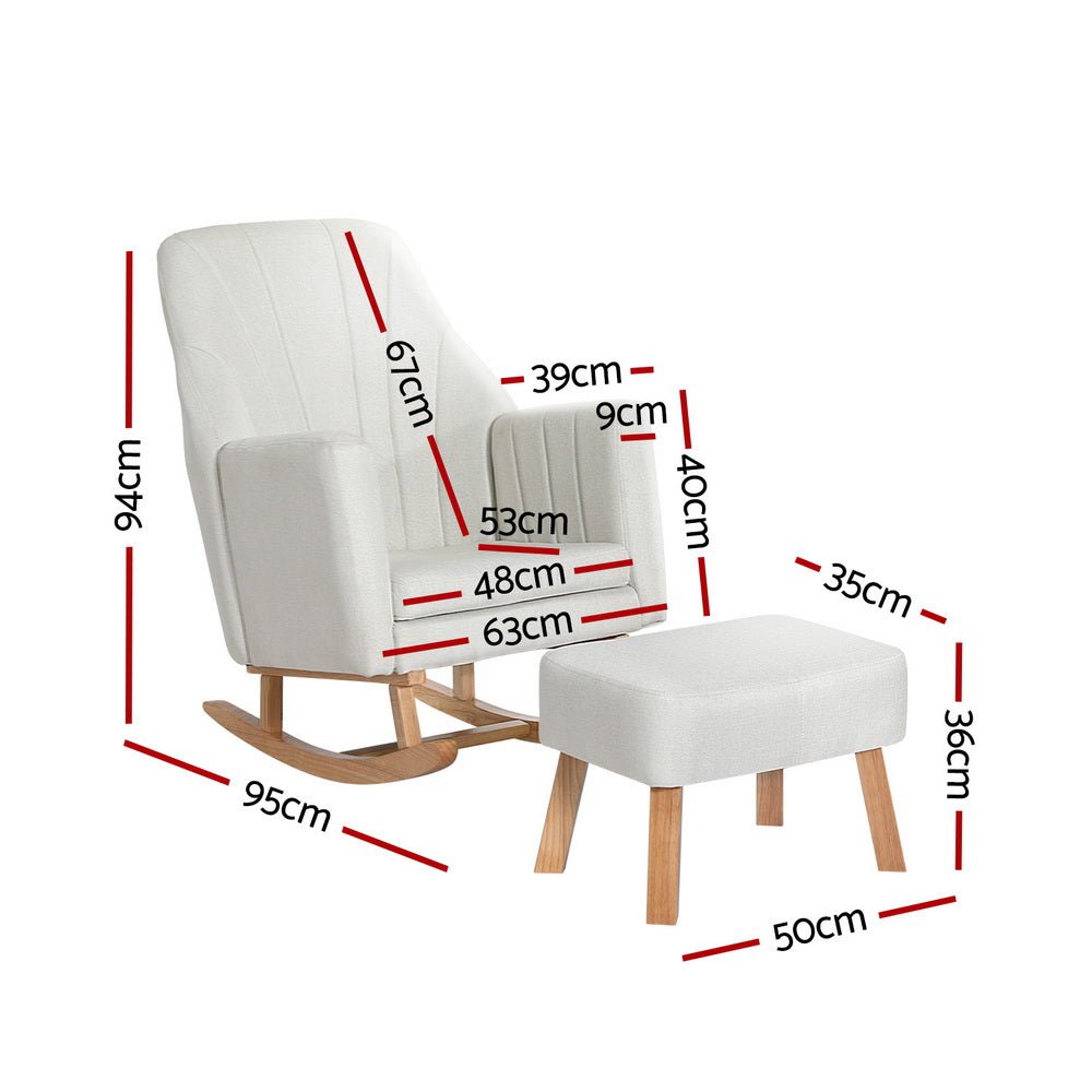 Rocking Chair Armchair Linen Fabric Beige Jonah - Furniture > Bar Stools & Chairs - Rivercity House & Home Co. (ABN 18 642 972 209) - Affordable Modern Furniture Australia