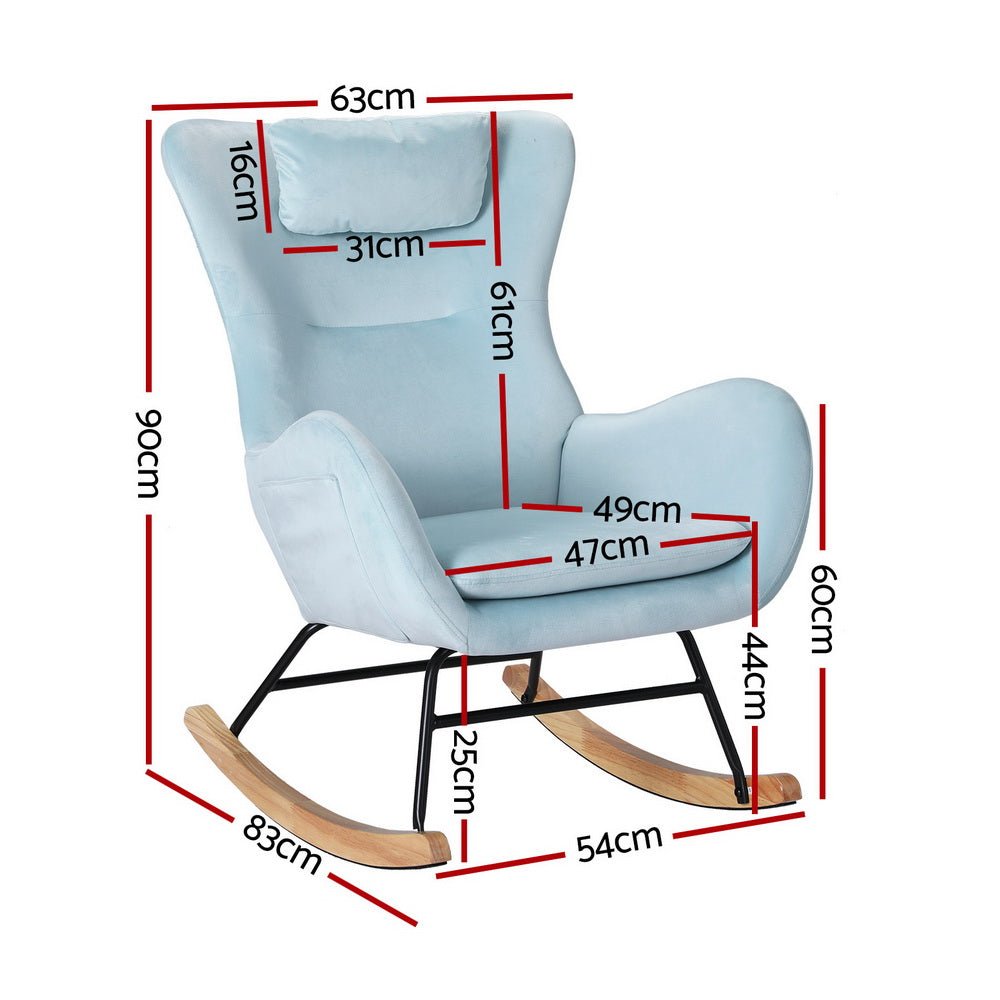 Rocking Chair Velvet Armchair Feeding Chair Blue - Furniture > Bar Stools & Chairs - Rivercity House & Home Co. (ABN 18 642 972 209) - Affordable Modern Furniture Australia