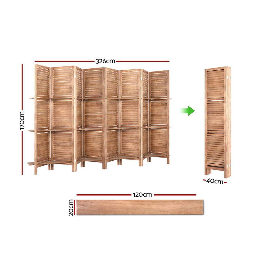 Room Divider Screen 8 Panel Privacy Dividers Shelf Wooden Timber Stand - Rivercity House & Home Co. (ABN 18 642 972 209) - Affordable Modern Furniture Australia