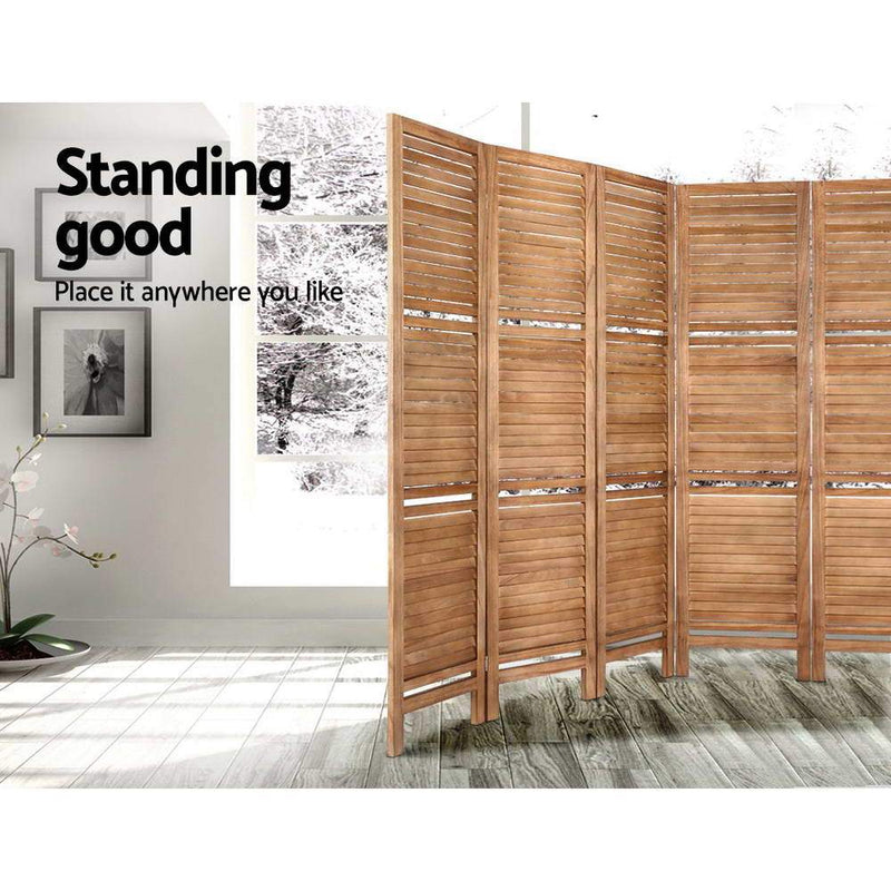 Room Divider Screen 8 Panel Privacy Dividers Shelf Wooden Timber Stand - Rivercity House & Home Co. (ABN 18 642 972 209) - Affordable Modern Furniture Australia
