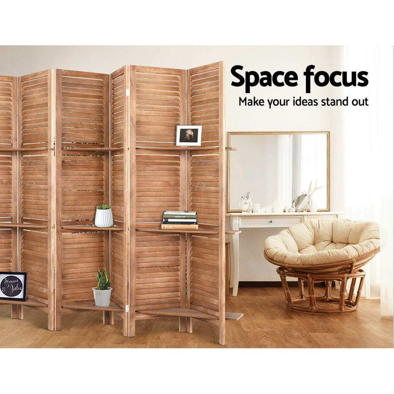 Room Divider Screen 8 Panel Privacy Dividers Shelf Wooden Timber Stand - Rivercity House & Home Co. (ABN 18 642 972 209) - Affordable Modern Furniture Australia