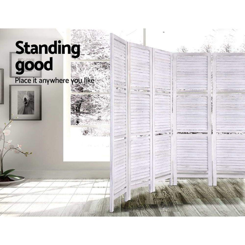 Room Divider Screen 8 Panel Privacy Foldable Dividers Timber Stand Shelf - Rivercity House & Home Co. (ABN 18 642 972 209) - Affordable Modern Furniture Australia
