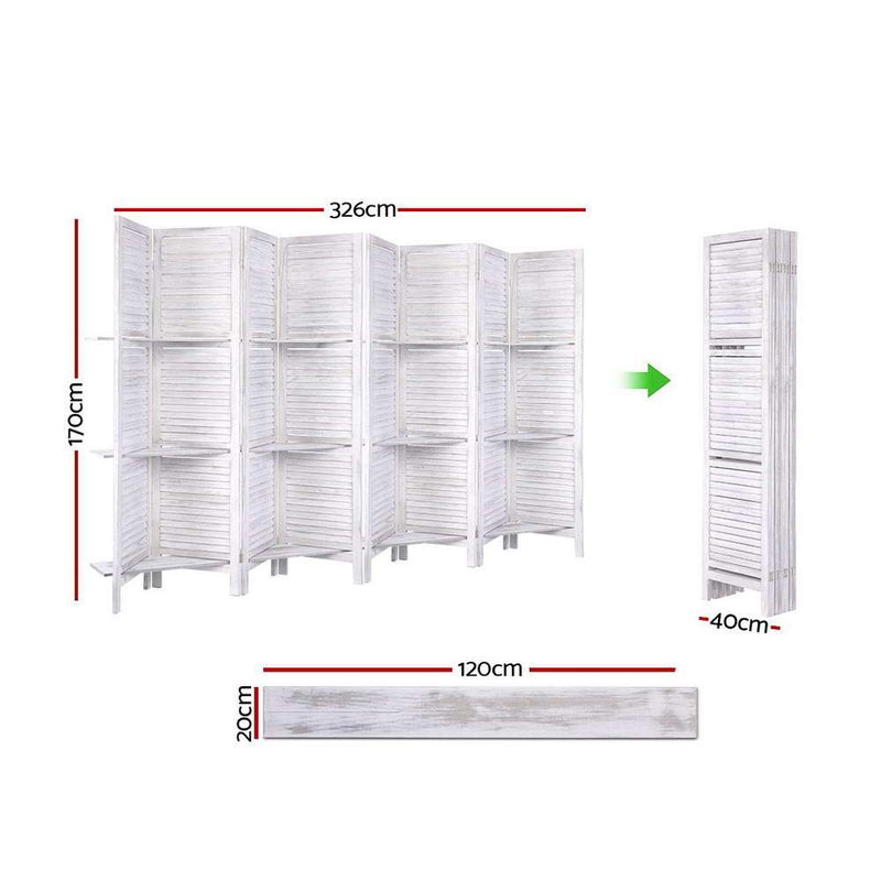 Room Divider Screen 8 Panel Privacy Foldable Dividers Timber Stand Shelf - Rivercity House & Home Co. (ABN 18 642 972 209) - Affordable Modern Furniture Australia