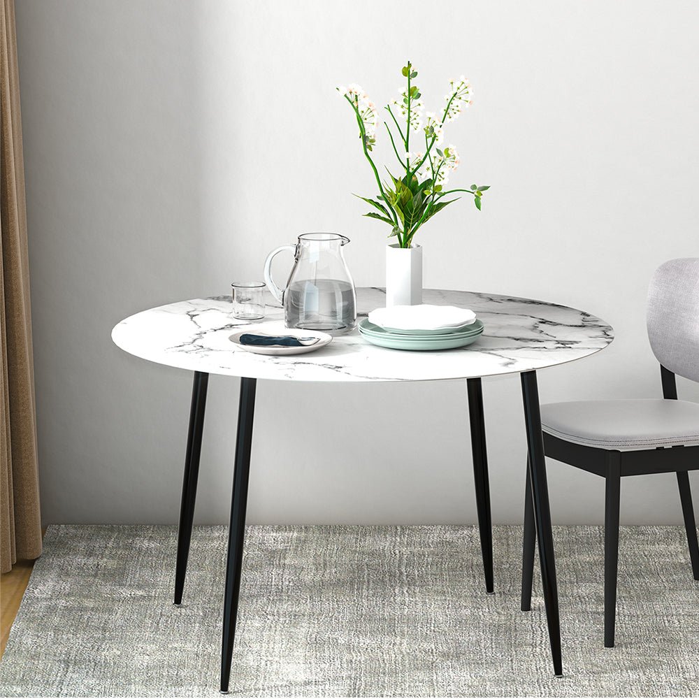 Round Dining Table With White Marble Effect