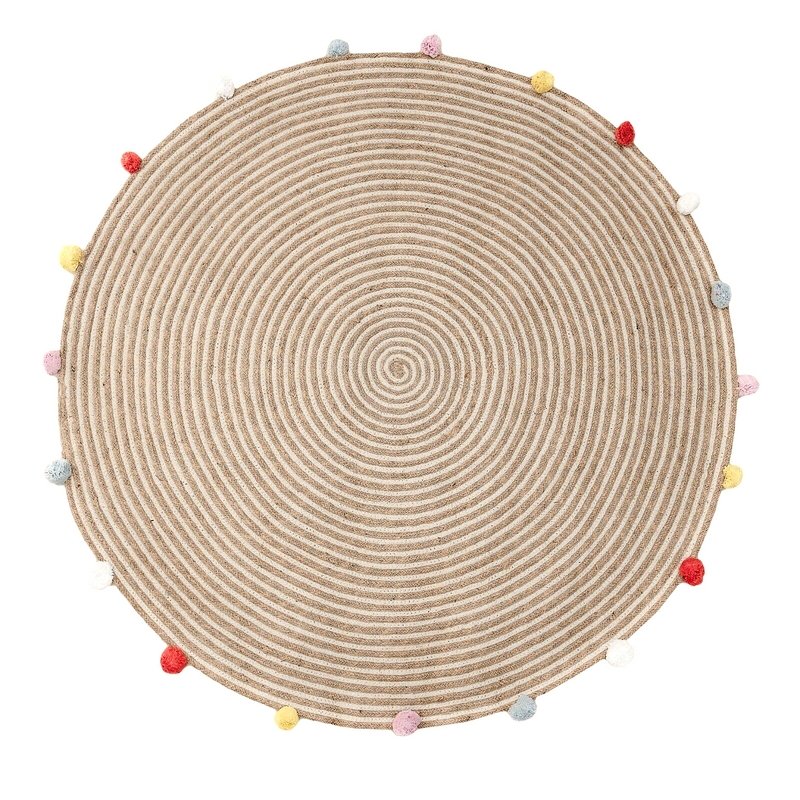 Round Woven Jute Cotton Multicolour Pompom Rug 120 cm - Home & Garden > Rugs - Rivercity House & Home Co. (ABN 18 642 972 209) - Affordable Modern Furniture Australia