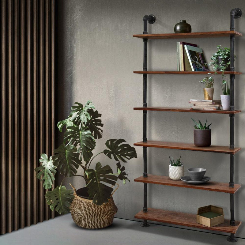 Rustic Industrial 6 Level Pipe Shelf - Rivercity House & Home Co. (ABN 18 642 972 209) - Affordable Modern Furniture Australia
