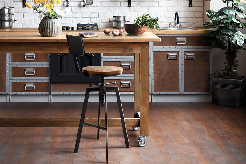 Rustic Industrial Style Metal Bar Stool - Black and Wood - Rivercity House & Home Co. (ABN 18 642 972 209) - Affordable Modern Furniture Australia