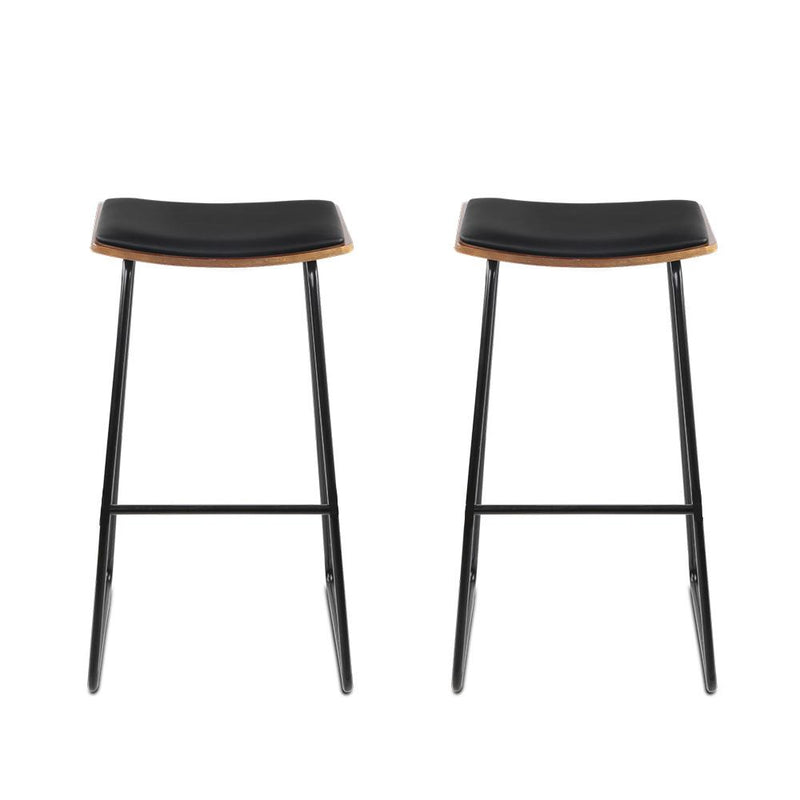 Set of 2 Backless PU Leather Bar Stools - Black and Wood - Rivercity House & Home Co. (ABN 18 642 972 209) - Affordable Modern Furniture Australia