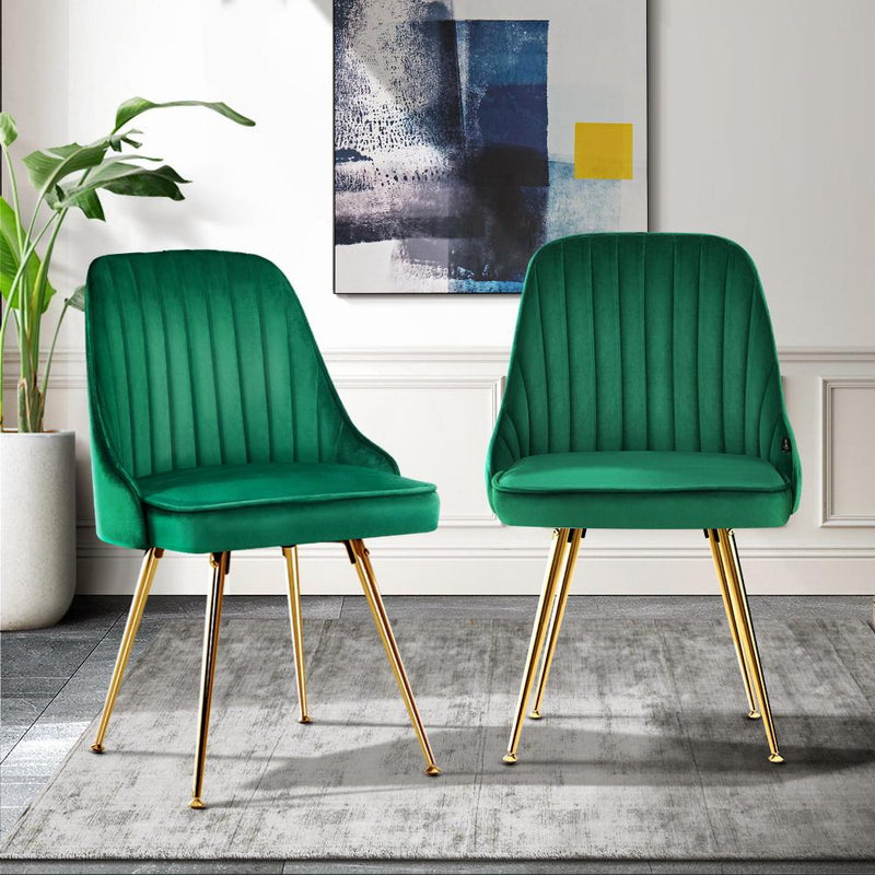 Set of 2 Dining Chairs Retro Chair Cafe Kitchen Modern Metal Legs Velvet Green - Rivercity House & Home Co. (ABN 18 642 972 209) - Affordable Modern Furniture Australia