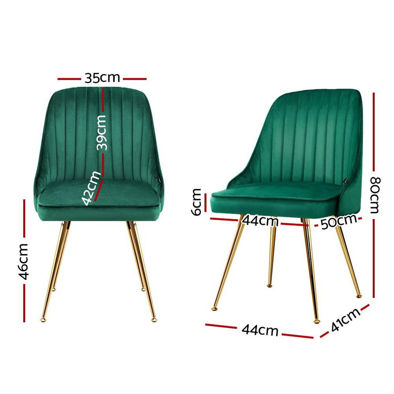 Set of 2 Dining Chairs Retro Chair Cafe Kitchen Modern Metal Legs Velvet Green - Rivercity House & Home Co. (ABN 18 642 972 209) - Affordable Modern Furniture Australia