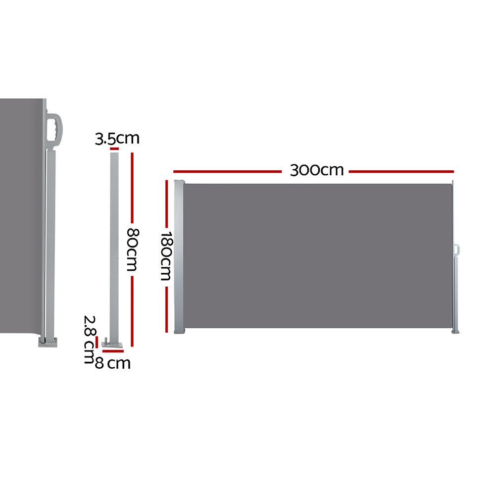 Set of 2 Side Awning Sun Shade Outdoor Blinds Retractable Screen 1.8X3M GR - Home & Garden > Shading - Rivercity House & Home Co. (ABN 18 642 972 209) - Affordable Modern Furniture Australia