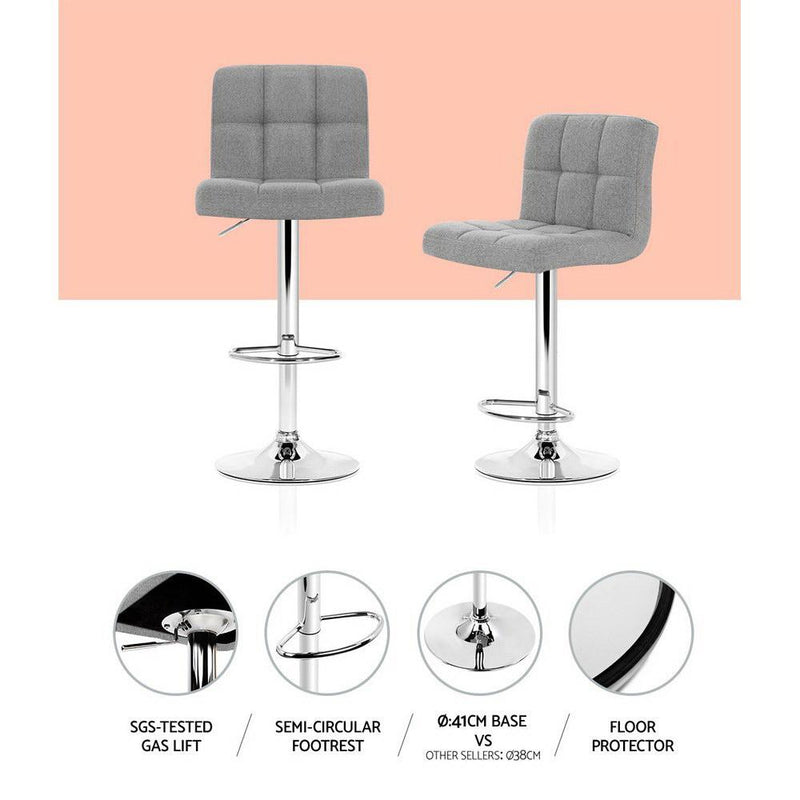 Set of 2 Noel Fabric Swivel Bar Stools - Grey - Rivercity House & Home Co. (ABN 18 642 972 209) - Affordable Modern Furniture Australia