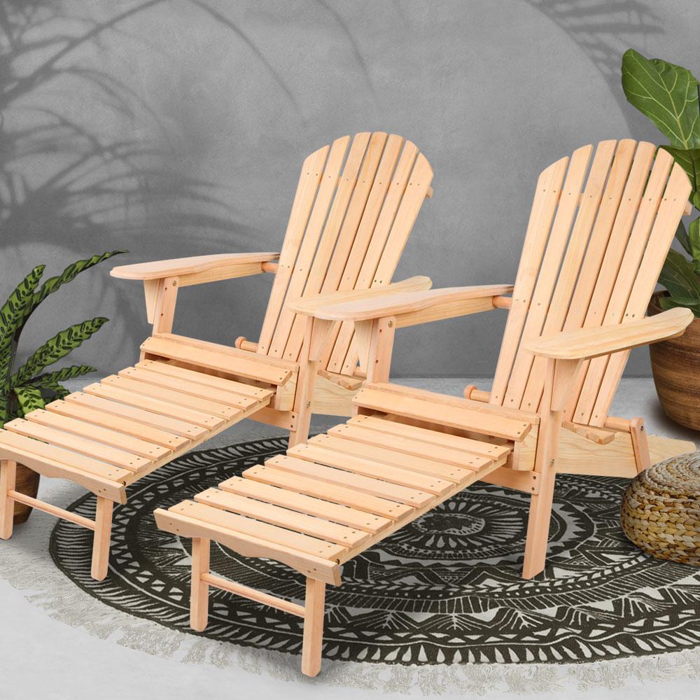 Set of 2 Outdoor Adirondack Chairs with Slide Out Footstool - Rivercity House & Home Co. (ABN 18 642 972 209) - Affordable Modern Furniture Australia