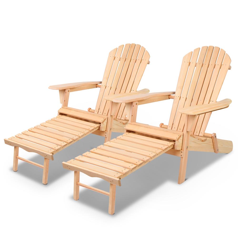 Set of 2 Outdoor Adirondack Chairs with Slide Out Footstool - Rivercity House & Home Co. (ABN 18 642 972 209) - Affordable Modern Furniture Australia