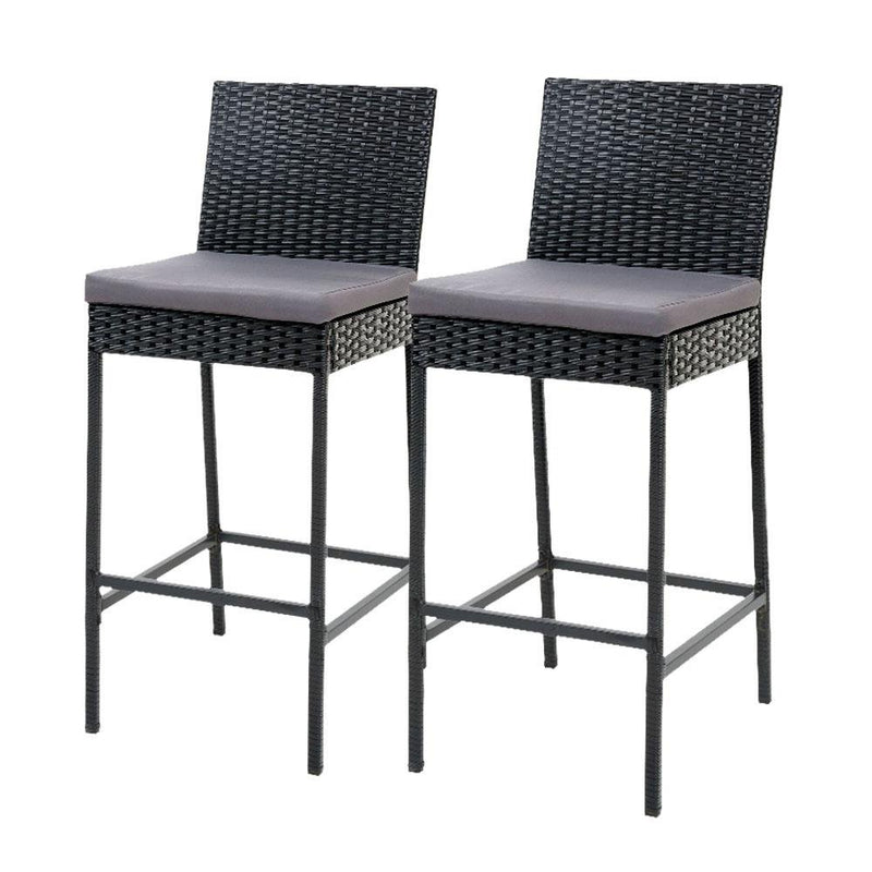Set of 2 Outdoor Bar Stools Dining Chairs Wicker Furniture - Rivercity House & Home Co. (ABN 18 642 972 209) - Affordable Modern Furniture Australia