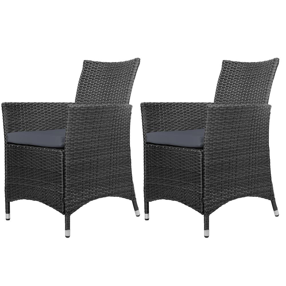 Set of 2 Outdoor Bistro Set Chairs Patio Furniture Dining Wicker Garden Cushion - Rivercity House & Home Co. (ABN 18 642 972 209) - Affordable Modern Furniture Australia