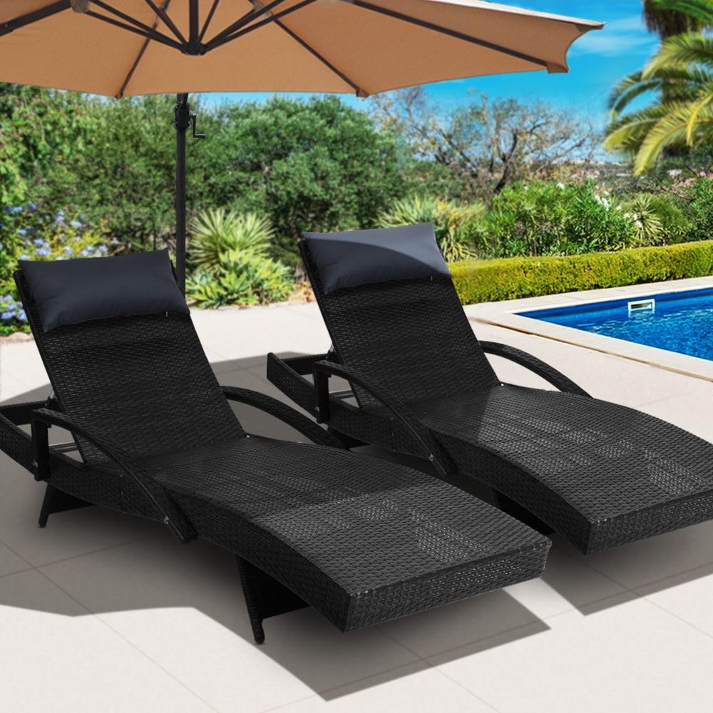 Black Wicker Sun Lounge Set (Twin Pack) - Furniture - Rivercity House & Home Co. (ABN 18 642 972 209) - Affordable Modern Furniture Australia