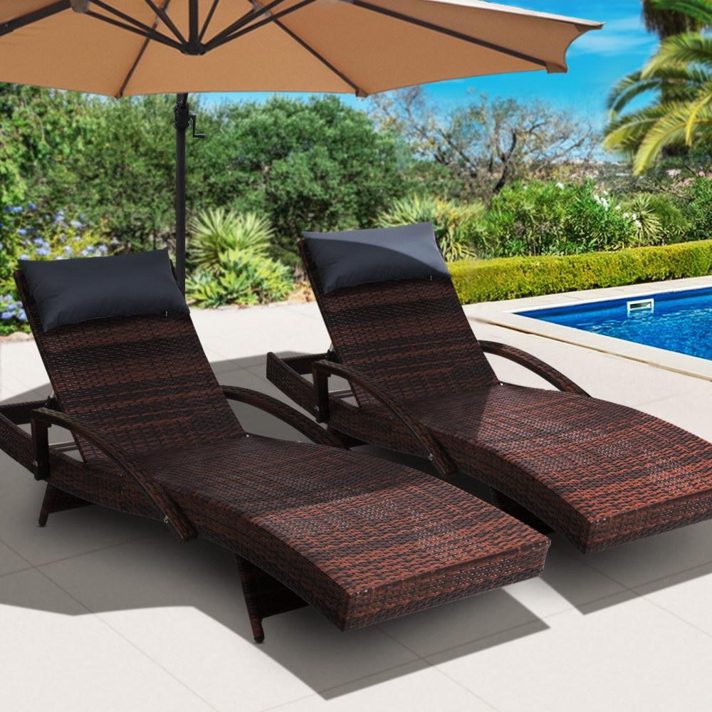 Twin Pack Outdoor Wicker Sun Lounge - Brown - Rivercity House & Home Co. (ABN 18 642 972 209) - Affordable Modern Furniture Australia
