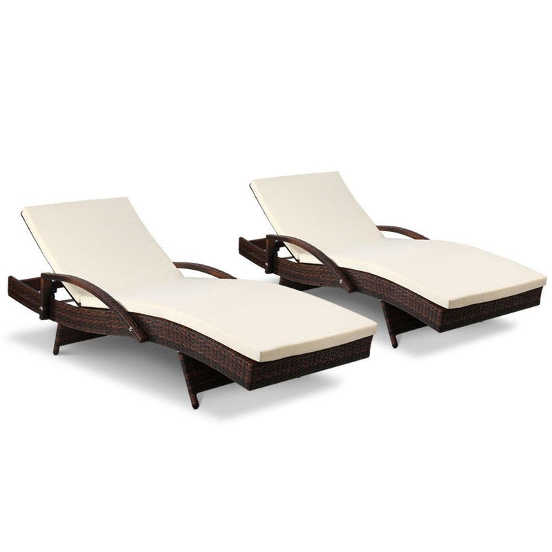 Set of 2 Sun Lounge Outdoor Furniture Day Beds - Rivercity House & Home Co. (ABN 18 642 972 209) - Affordable Modern Furniture Australia