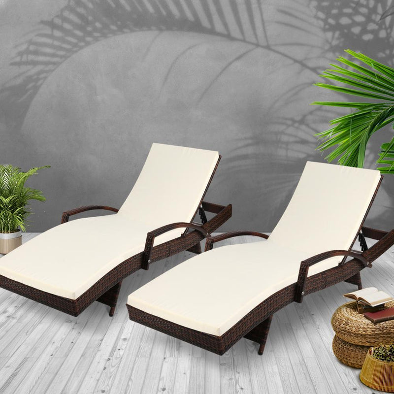 Set of 2 Sun Lounge Outdoor Furniture Day Beds - Rivercity House & Home Co. (ABN 18 642 972 209) - Affordable Modern Furniture Australia