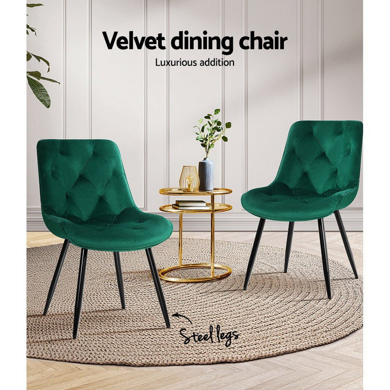 Set of 2 Velvet Starlyn Dining Chairs - Green - Furniture > Living Room - Rivercity House & Home Co. (ABN 18 642 972 209) - Affordable Modern Furniture Australia