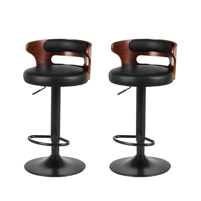 Set of 2 Wooden Bar Stools With Gas Lift (Black PU Leather) - Rivercity House & Home Co. (ABN 18 642 972 209) - Affordable Modern Furniture Australia