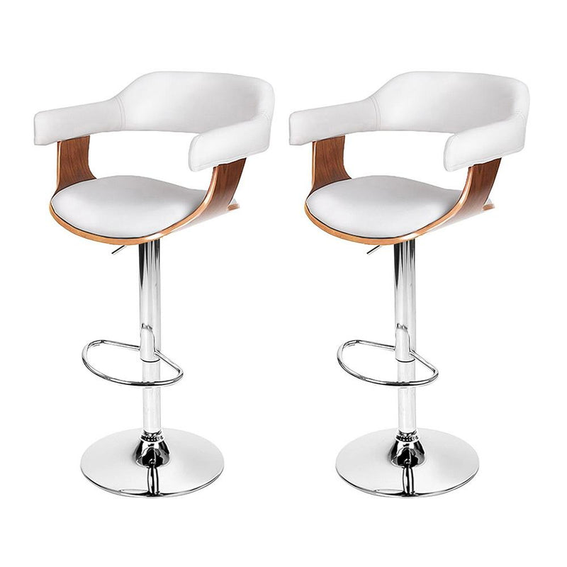 Set of 2 Wooden PU Leather Bar Stool - White and Chrome - Rivercity House & Home Co. (ABN 18 642 972 209) - Affordable Modern Furniture Australia