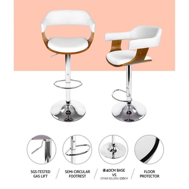 Set of 2 Wooden PU Leather Bar Stool - White and Chrome - Rivercity House & Home Co. (ABN 18 642 972 209) - Affordable Modern Furniture Australia