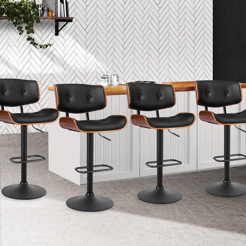 Set of 4 Kitchen Bar Stools Gas Lift Stool Chairs Swivel Barstool Leather Black - Rivercity House & Home Co. (ABN 18 642 972 209) - Affordable Modern Furniture Australia