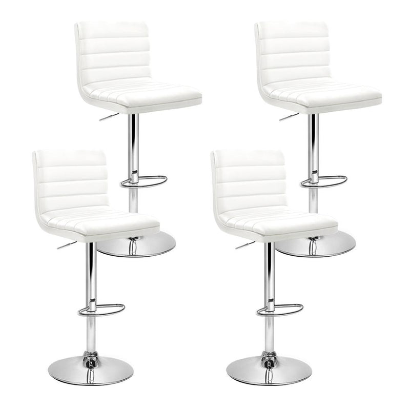 Set of 4 PU Leather Lined Pattern Bar Stools- White and Chrome - Rivercity House & Home Co. (ABN 18 642 972 209) - Affordable Modern Furniture Australia