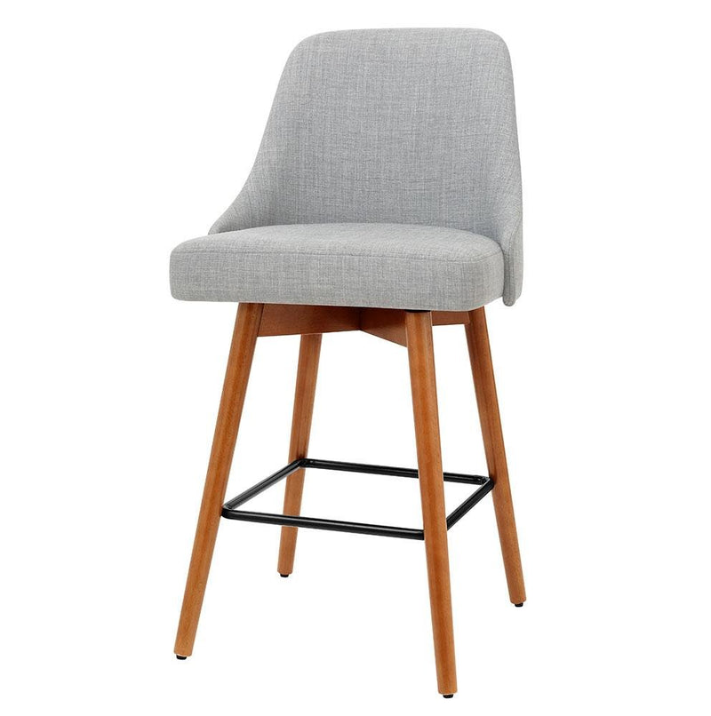 Set of 4 Wooden Fabric Bar Stools Square Footrest - Light Grey - Rivercity House & Home Co. (ABN 18 642 972 209) - Affordable Modern Furniture Australia