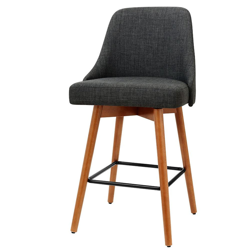 Set of 4 Wooden Swivel Bar Stools Square Footrest - Charcoal - Rivercity House & Home Co. (ABN 18 642 972 209) - Affordable Modern Furniture Australia