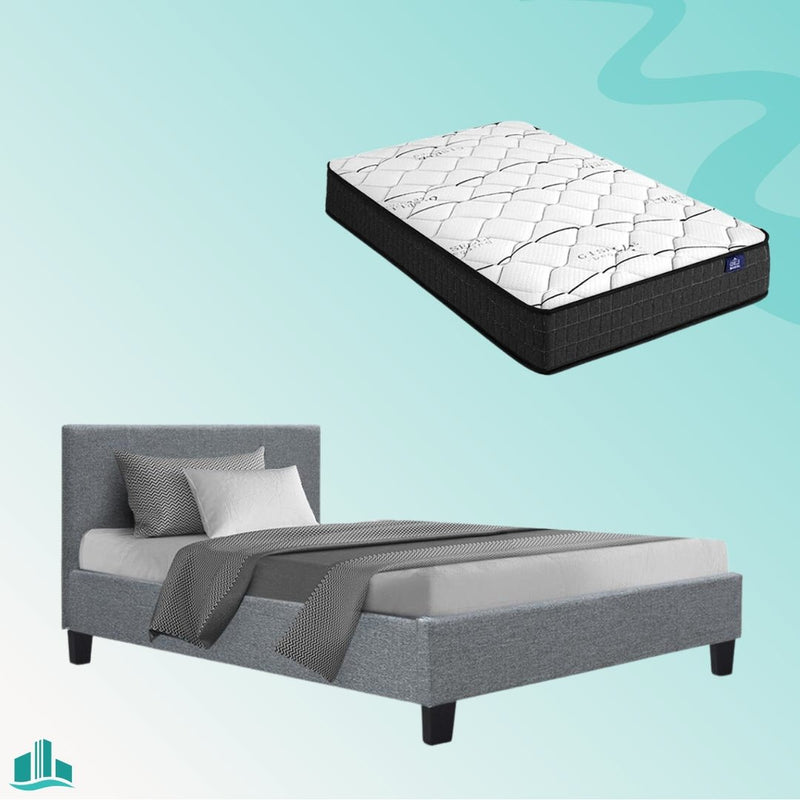Single Package | Coogee Bed Grey & Glay Bonnell Spring Mattress (Medium Firm) - Furniture > Bedroom - Rivercity House & Home Co. (ABN 18 642 972 209) - Affordable Modern Furniture Australia