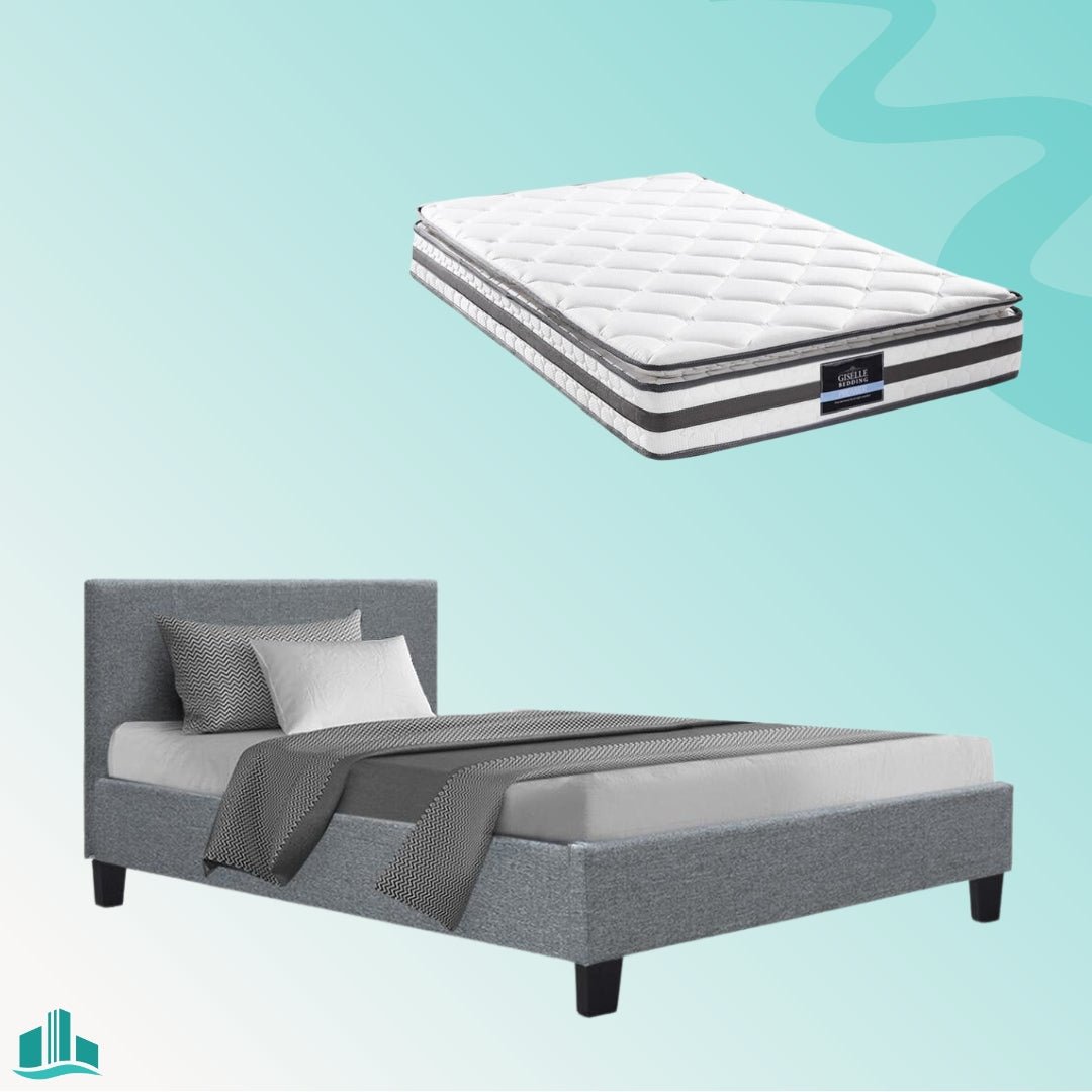 Single Package | Coogee Bed Grey & Normay Bonnell Spring Pillow Top Mattress (Medium Firm) - Furniture > Bedroom - Rivercity House & Home Co. (ABN 18 642 972 209) - Affordable Modern Furniture Australia