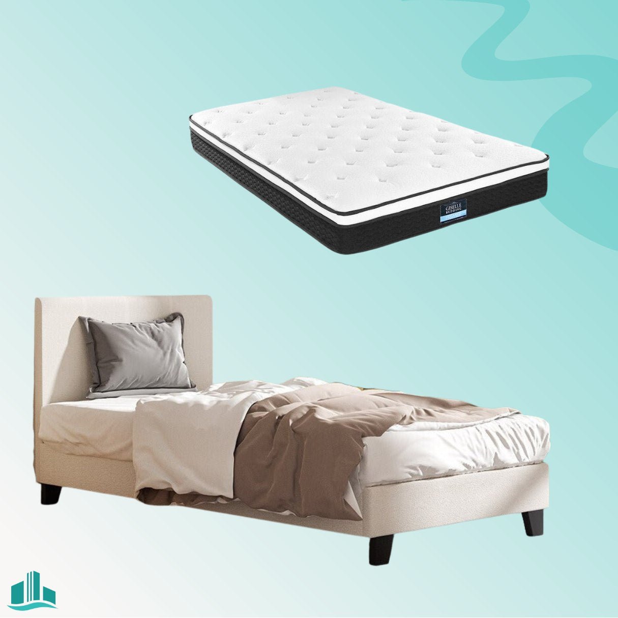 Single Package | Coogee Cuddly Beige Bouclé Bed Frame & Bonita Pillow Top Mattress (Medium Firm) - Rivercity House & Home Co. (ABN 18 642 972 209) - Affordable Modern Furniture Australia