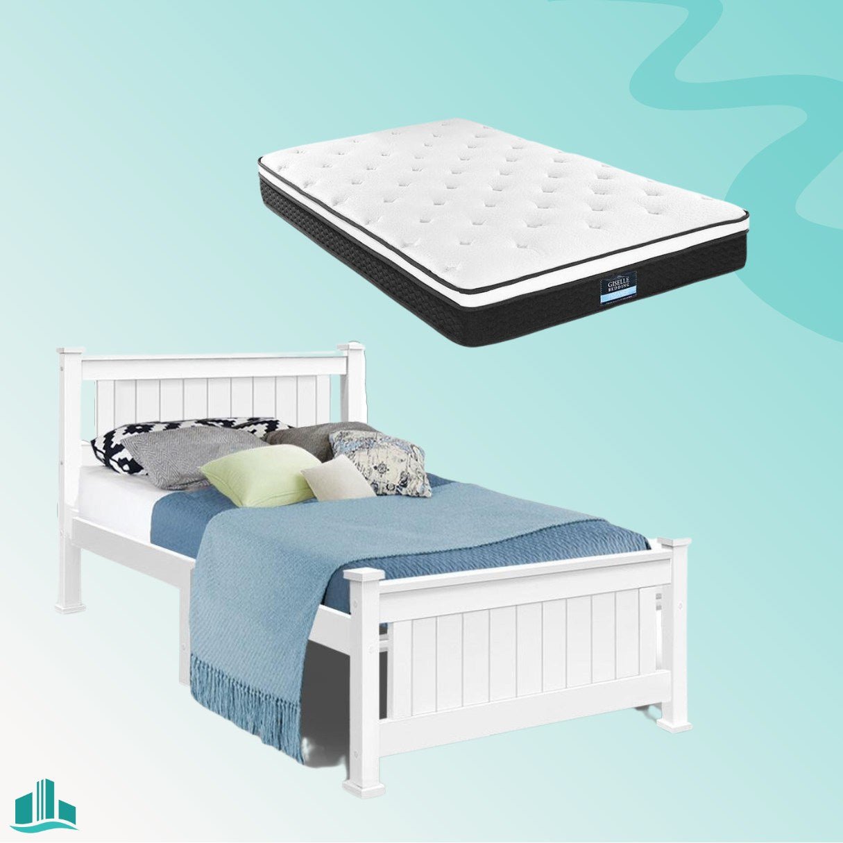 Single Package | Cottesloe Wooden Bed White & Bonita Pillow Top Mattress (Medium Firm) - Rivercity House & Home Co. (ABN 18 642 972 209) - Affordable Modern Furniture Australia