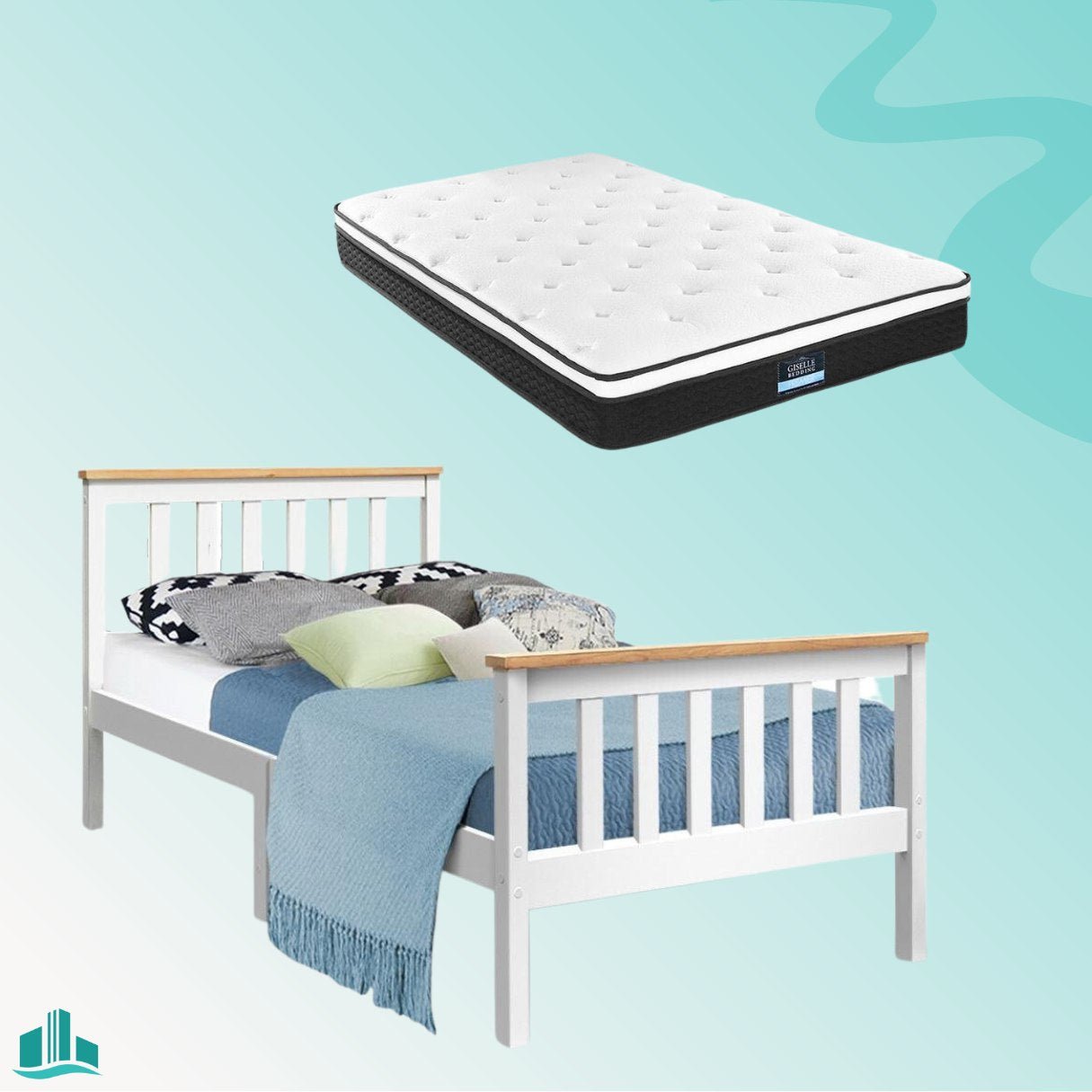 Single Package | Kewarra Wooden Bed Frame White & Bonita Pillow Top Mattress (Medium Firm) - Rivercity House & Home Co. (ABN 18 642 972 209) - Affordable Modern Furniture Australia