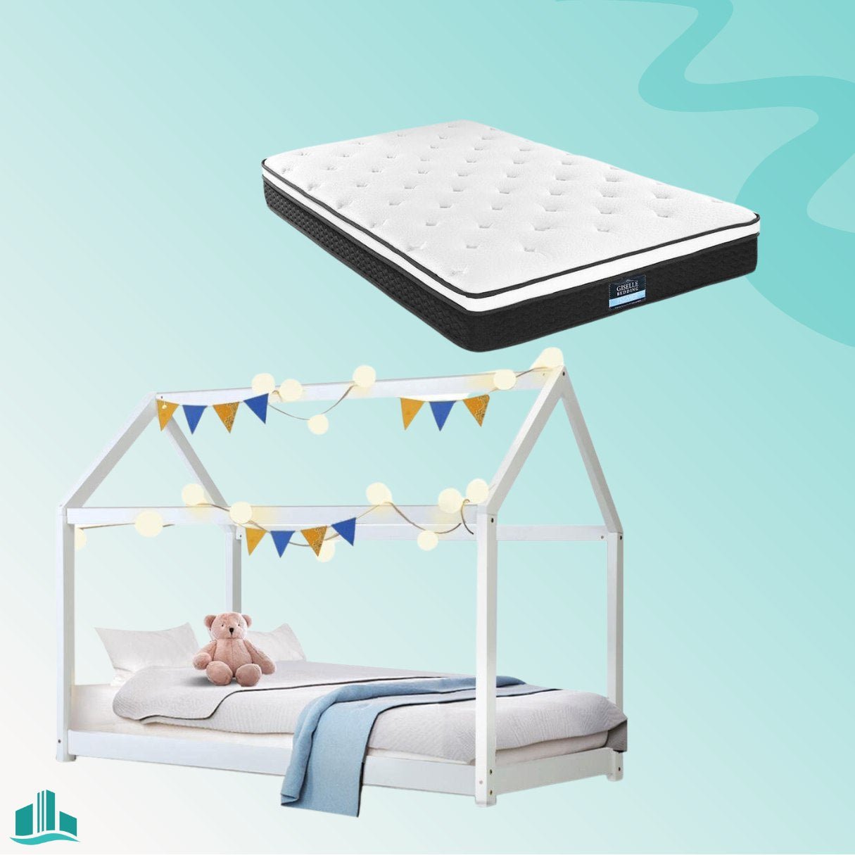 Single Package | Kids Casa Wooden Bed Frame White & Bonita Pillow Top Mattress (Medium Firm) - Rivercity House & Home Co. (ABN 18 642 972 209) - Affordable Modern Furniture Australia