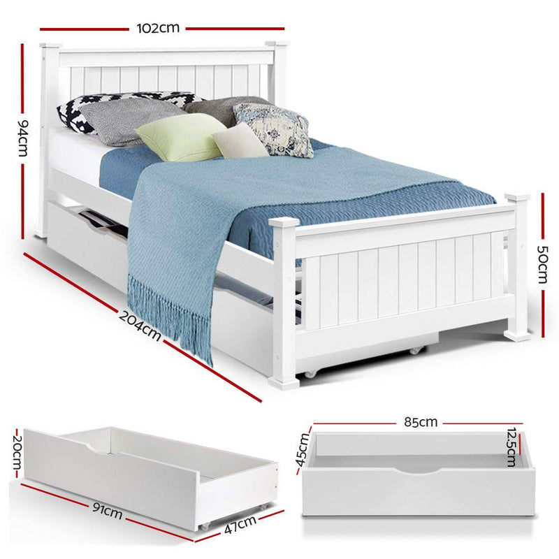 Single Package | Kids Cottesloe Storage Bed with Two Drawers & Bonita Pillow Top Mattress (Medium Firm) - Rivercity House & Home Co. (ABN 18 642 972 209) - Affordable Modern Furniture Australia